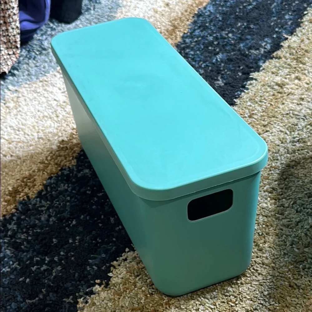 Teal Long Stackable Organizer Bin with Fitted Lid 14